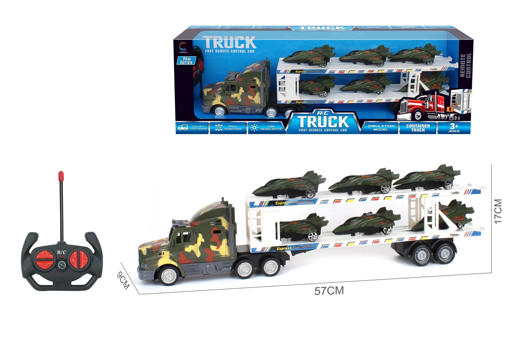 HKM-098515 Double Decker Military Remote Control Transport Vehicle with 6 Friction Cars for Kids