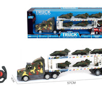 HKM-098515 Double Decker Military Remote Control Transport Vehicle with 6 Friction Cars for Kids
