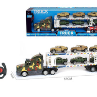 HKM-098515 Double Decker Military Remote Control Transport Vehicle with 6 Friction Cars for Kids