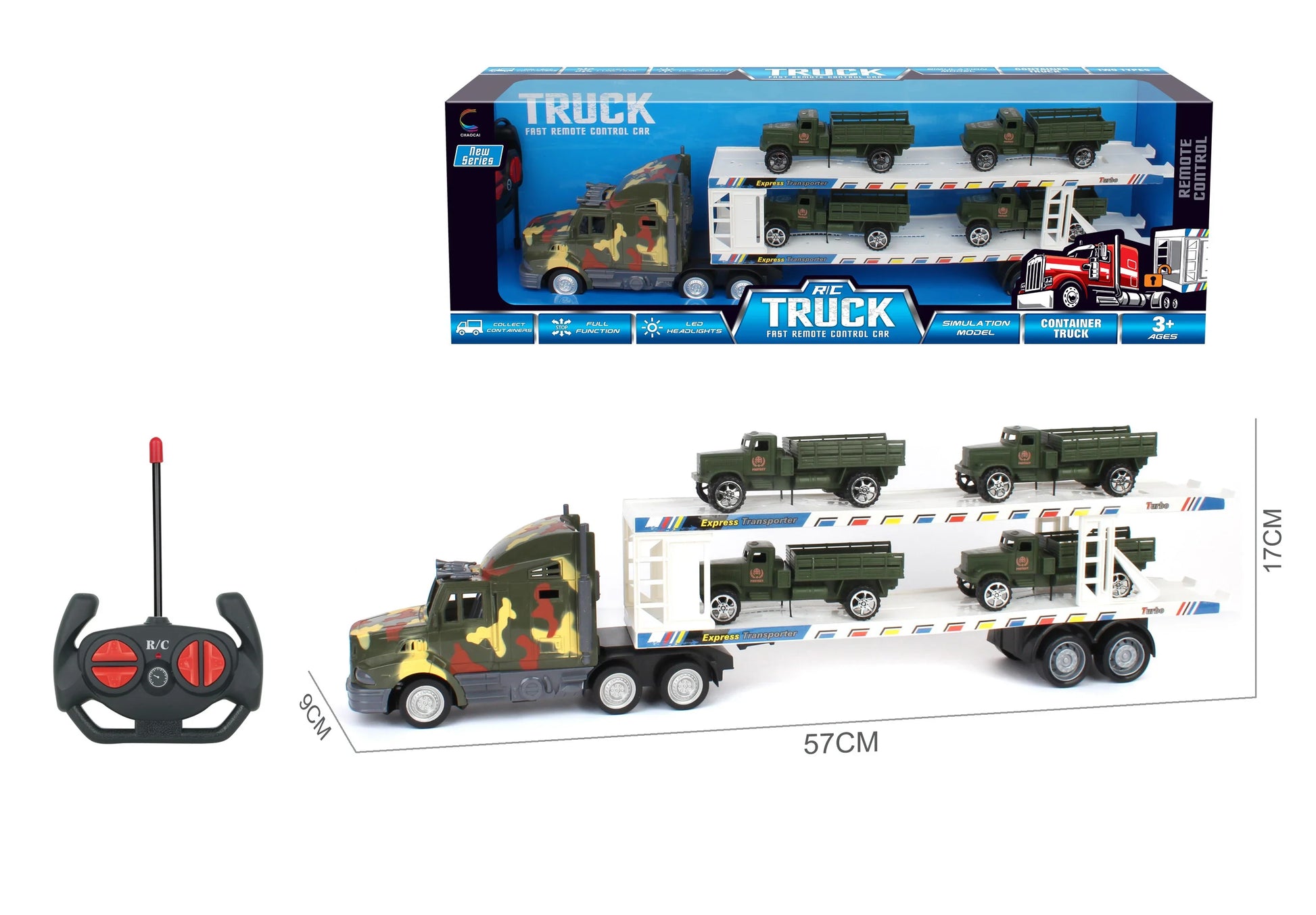 HKM-098515 Double Decker Military Remote Control Transport Vehicle with 6 Friction Cars for Kids
