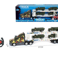 HKM-098515 Double Decker Military Remote Control Transport Vehicle with 6 Friction Cars for Kids