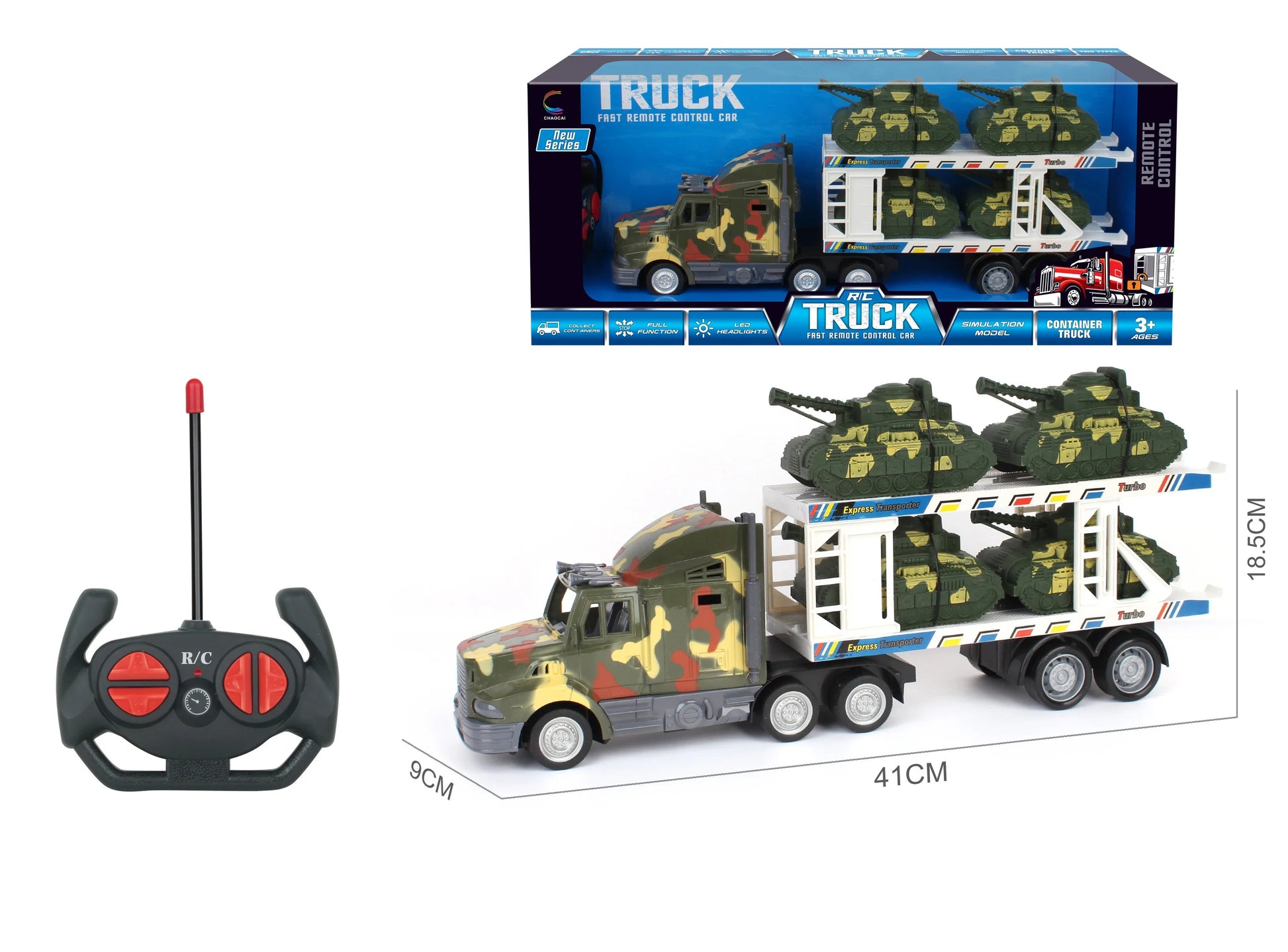 HKM-098515 Double Decker Military Remote Control Transport Vehicle with 6 Friction Cars for Kids