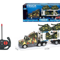 HKM-098515 Double Decker Military Remote Control Transport Vehicle with 6 Friction Cars for Kids