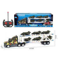 HKM-098515 Double Decker Military Remote Control Transport Vehicle with 6 Friction Cars for Kids