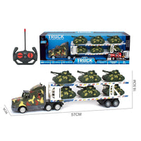HKM-098515 Double Decker Military Remote Control Transport Vehicle with 6 Friction Cars for Kids