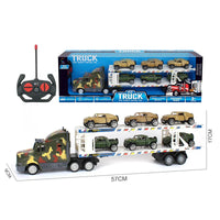 HKM-098515 Double Decker Military Remote Control Transport Vehicle with 6 Friction Cars for Kids