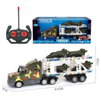 HKM-098515 Double Decker Military Remote Control Transport Vehicle with 6 Friction Cars for Kids