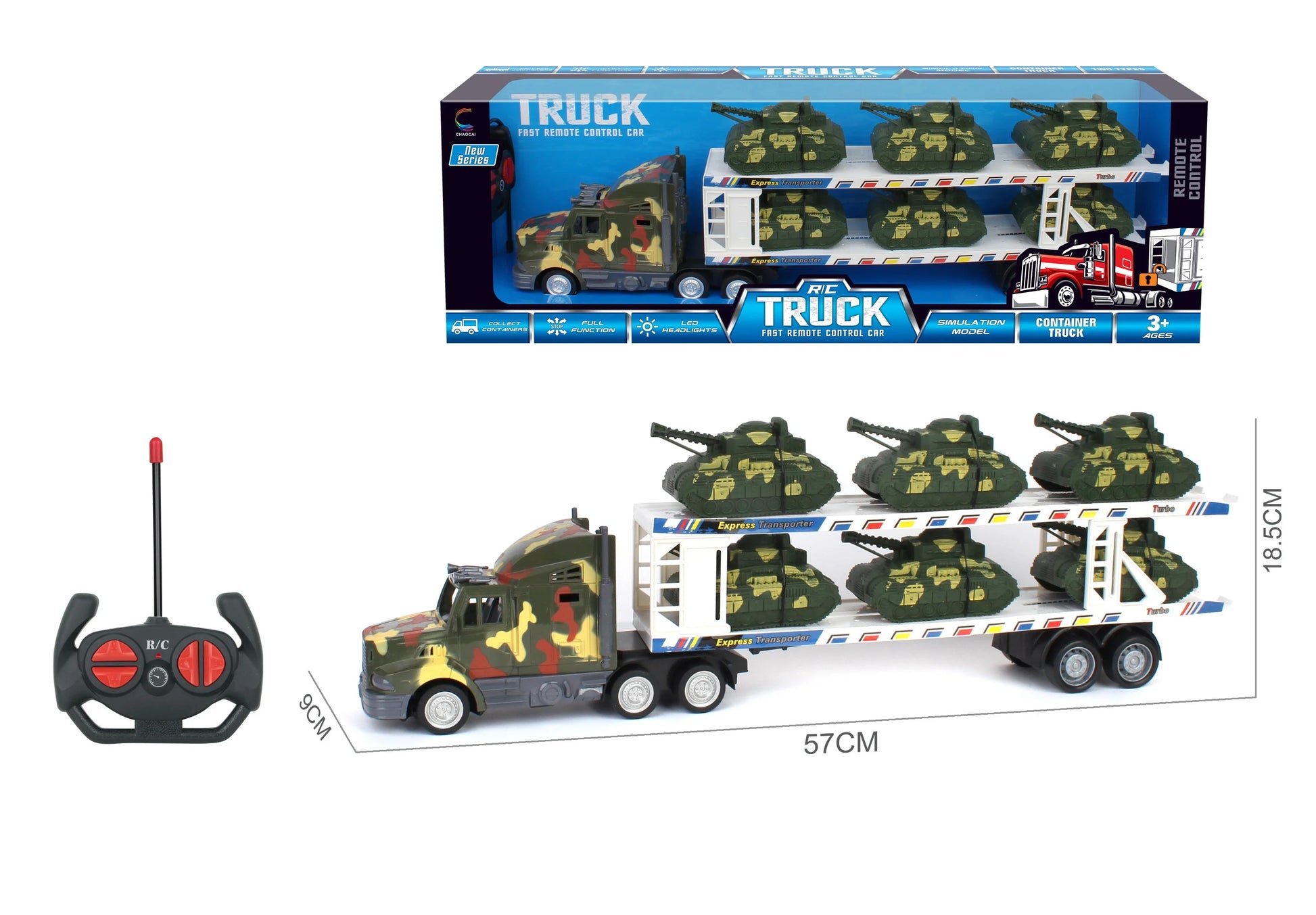 HKM-098515 Double Decker Military Remote Control Transport Vehicle with 6 Friction Cars for Kids