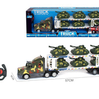 HKM-098515 Double Decker Military Remote Control Transport Vehicle with 6 Friction Cars for Kids