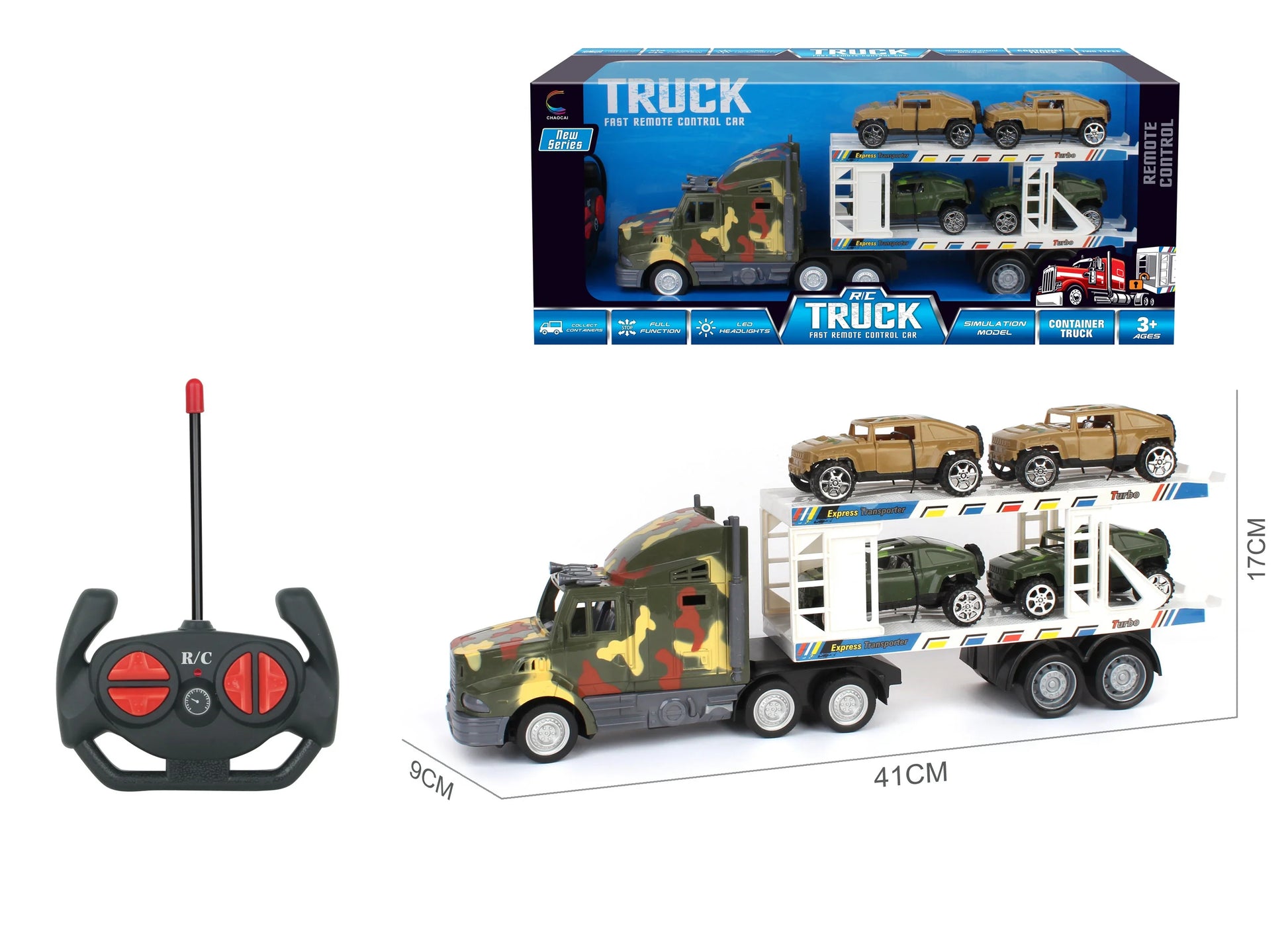 HKM-098515 Double Decker Military Remote Control Transport Vehicle with 6 Friction Cars for Kids