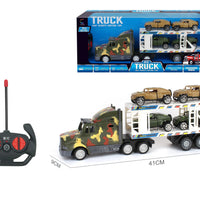 HKM-098515 Double Decker Military Remote Control Transport Vehicle with 6 Friction Cars for Kids