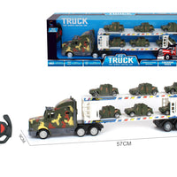 HKM-098515 Double Decker Military Remote Control Transport Vehicle with 6 Friction Cars for Kids