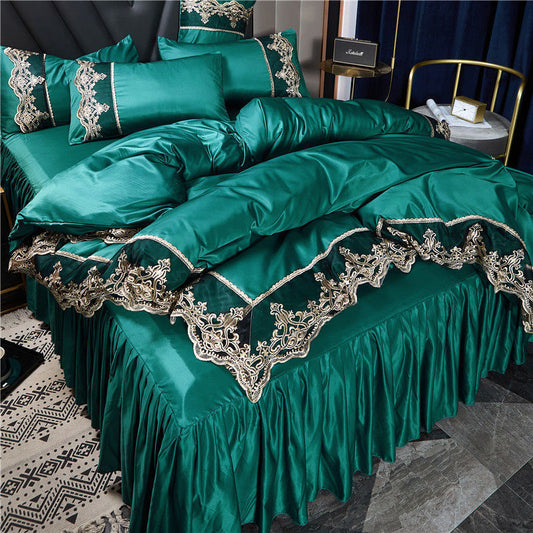 HKM-098579 Double-Sided Ice Silk Bed Skirt Set in Multiple Colors and Sizes