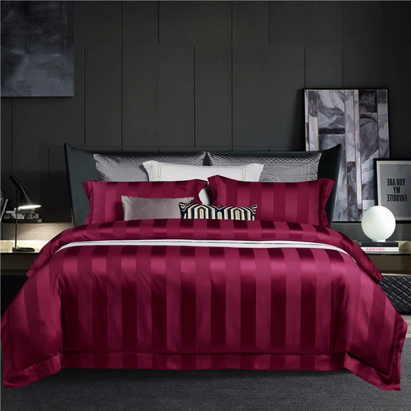 HKM-098579 Long-Staple Cotton Four-Piece Bedding Set with Simple Color Options