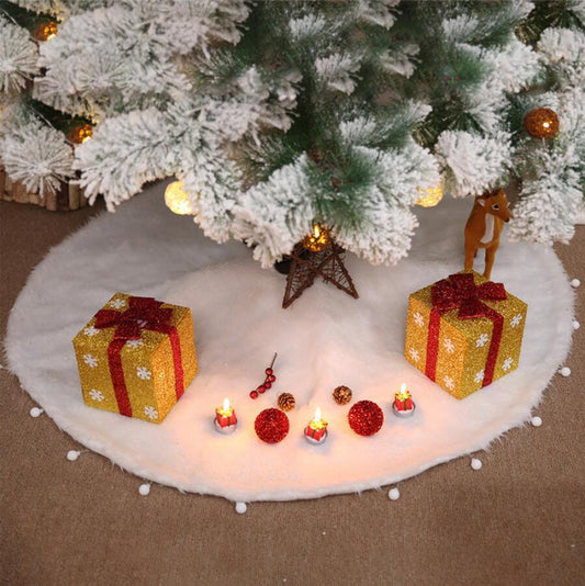 HKM-098707 White Plush Christmas Tree Skirt for Holiday Decoration - Available in Multiple Sizes