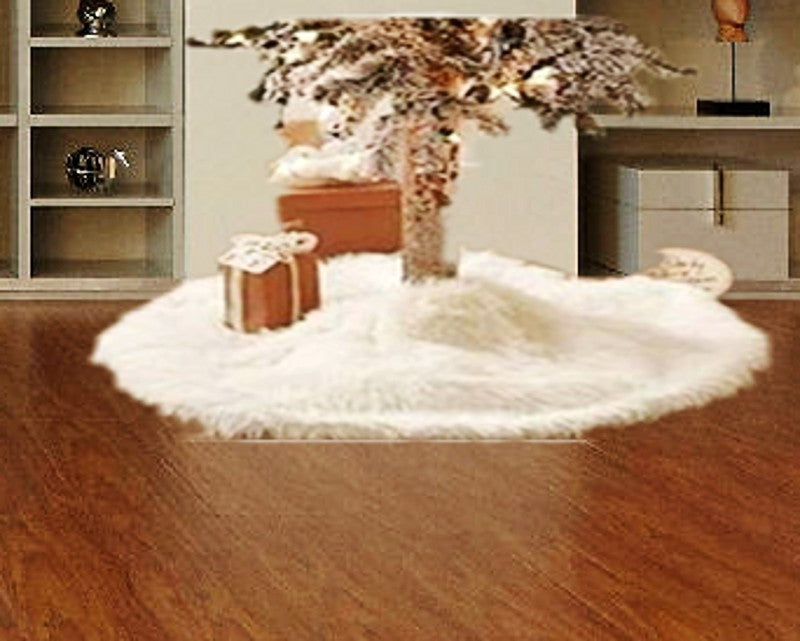HKM-098707 White Plush Christmas Tree Skirt for Holiday Decoration - Available in Multiple Sizes