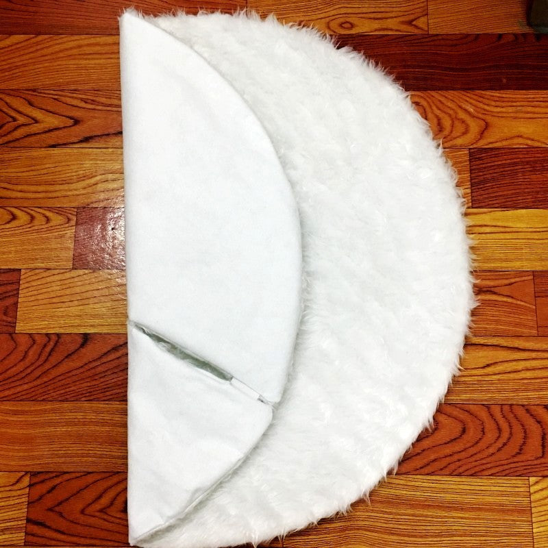 HKM-098707 White Plush Christmas Tree Skirt for Holiday Decoration - Available in Multiple Sizes