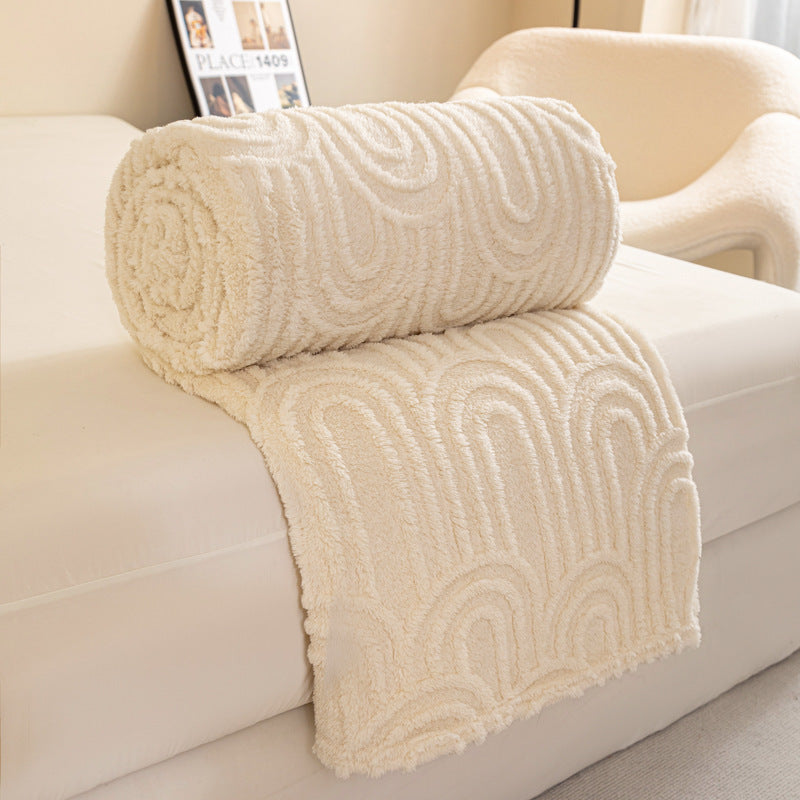 HKM-099091 Double-sided Jacquard Flannel Coral Fleece Blanket Shawl in Multiple Sizes