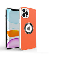 HKM-099347 All-around Protective Shell in Pure Color Leather Texture for iPhone Models