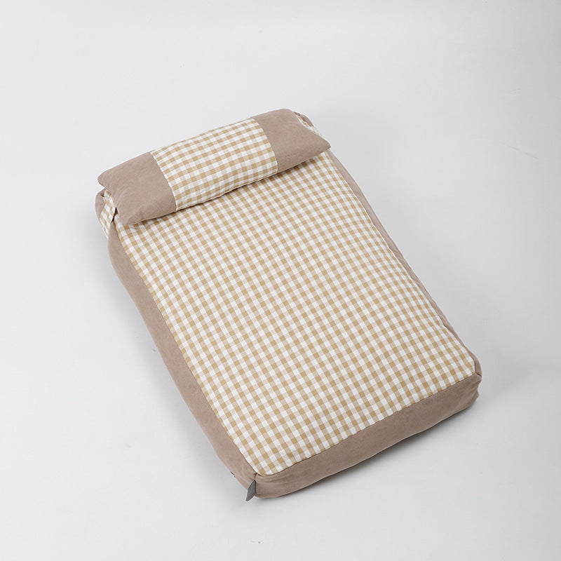 HKM-099411 Pet Plaid Color Matching Kennel Mattress - Removable & Washable, Available in Khaki and Pink