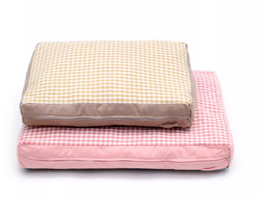 HKM-099411 Pet Plaid Color Matching Kennel Mattress - Removable & Washable, Available in Khaki and Pink