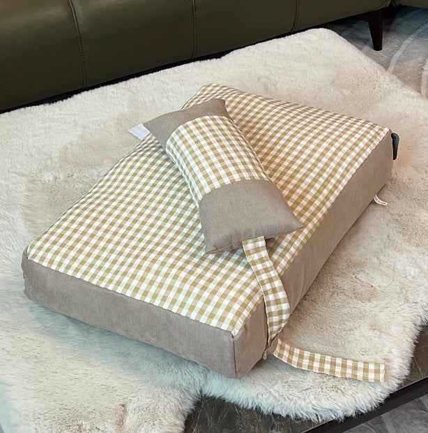 HKM-099411 Pet Plaid Color Matching Kennel Mattress - Removable & Washable, Available in Khaki and Pink