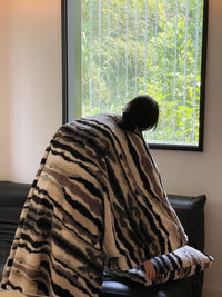 HKM-099411 Tie-Dyed Zebra Stripes Nap Blanket - Black and Beige, Modern Polyester Fiber, 150x200 cm & 100x150 cm Options