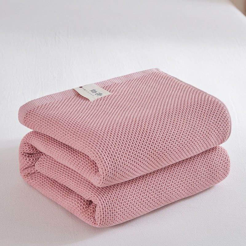 KTX-099667 Cotton Honeycomb Towel Quilt Blanket for Summer, Solid Color Gauze Design