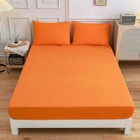 HKM-100179 Cotton Fitted Sheet Set with Pillow Cases in Various Colors and Sizes