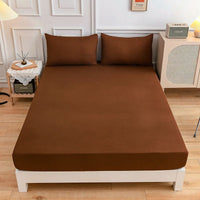 HKM-100179 Cotton Fitted Sheet Set with Pillow Cases in Various Colors and Sizes
