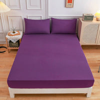 HKM-100179 Cotton Fitted Sheet Set with Pillow Cases in Various Colors and Sizes