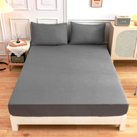 HKM-100179 Cotton Fitted Sheet Set with Pillow Cases in Various Colors and Sizes