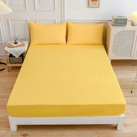 HKM-100179 Cotton Fitted Sheet Set with Pillow Cases in Various Colors and Sizes