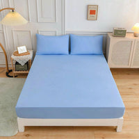 HKM-100179 Cotton Fitted Sheet Set with Pillow Cases in Various Colors and Sizes