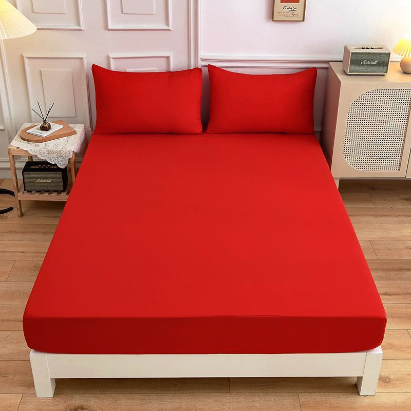 HKM-100179 Cotton Fitted Sheet Set with Pillow Cases in Various Colors and Sizes