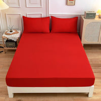 HKM-100179 Cotton Fitted Sheet Set with Pillow Cases in Various Colors and Sizes