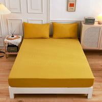 HKM-100179 Cotton Fitted Sheet Set with Pillow Cases in Various Colors and Sizes