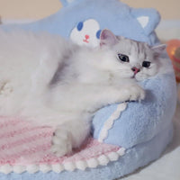 HKM-100243 Cozy Washable Cat Bed with High Backrest for All Seasons - Removable Cushion and Non-Slip Bottom