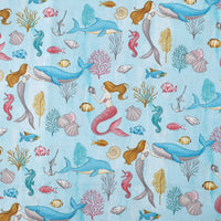 HKM-100243 Organic Pure Cotton Cartoon Ocean Pattern Fabric 110CMx45CM for DIY Projects