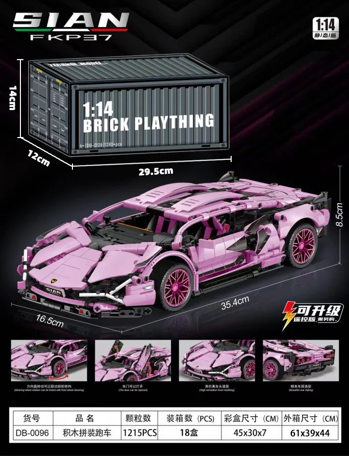 KTX-100243 RC Sports Car Building Blocks Set - Model M24062802, DIY Plastic Racing Car Toy for Ages 14+