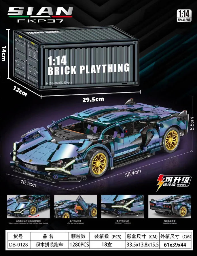 KTX-100243 RC Sports Car Building Blocks Set - Model M24062802, DIY Plastic Racing Car Toy for Ages 14+