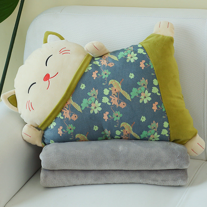 HKM-100307 Plush Cat-Shaped Lumbar Pillow for Living Room and Car, Removable and Washable Covers