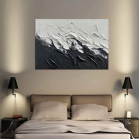 HKM-100499 Black and White Abstract Thick Oil Painting on Canvas for Modern Home Decor - Unique Handmade Wall Art