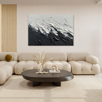 HKM-100499 Black and White Abstract Thick Oil Painting on Canvas for Modern Home Decor - Unique Handmade Wall Art