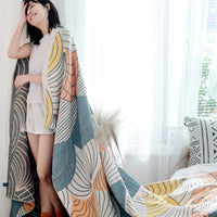 HKM-100563 Gauze Towel Blanket for Air Conditioning - Cotton, Shell Blue & Shell Green, 150cm x 200cm & 200cm x 230cm