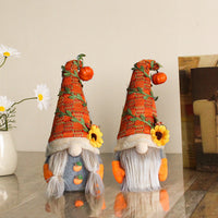 HKM-100691 Pumpkin Sunflower Dwarf Doll Ornament for Harvest Festival Window Decor