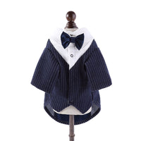 HKM-101011 Light Gray and Navy Blue Dog Suit Dress for Cats and Small Pets - Elegant Wedding Outfit