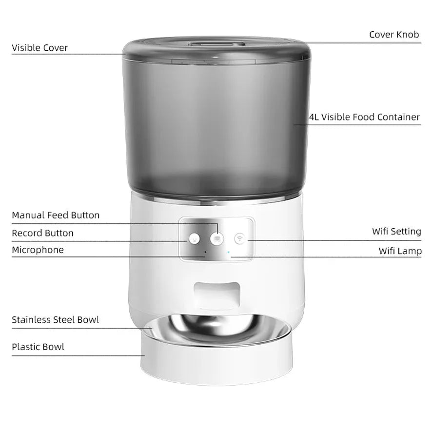 KTX-101011 Smart Automatic Pet Feeder with WiFi - 4L Capacity for Cats and Dogs