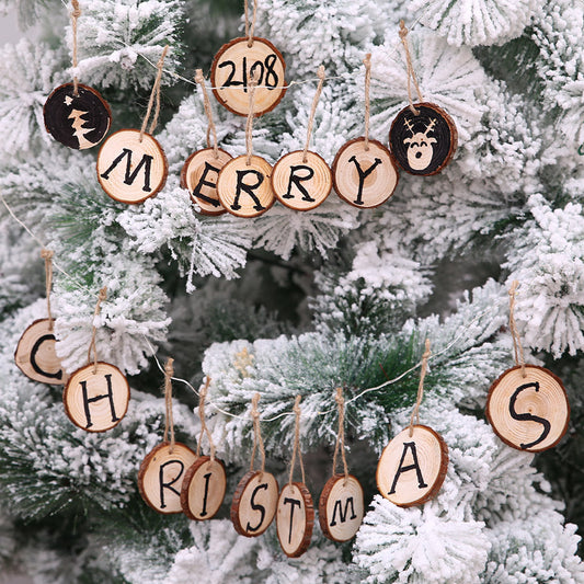 HKM-101011 Solid Wood DIY Christmas Decoration Pendants - 10 Pack, 6cm - Natural Material with Hemp Rope