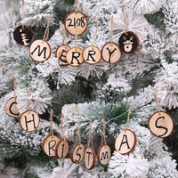 HKM-101011 Solid Wood DIY Christmas Decoration Pendants - 10 Pack, 6cm - Natural Material with Hemp Rope